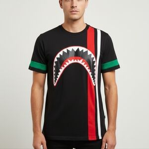 Vtg Black Graphic T-Shirt with Red and Green Accents